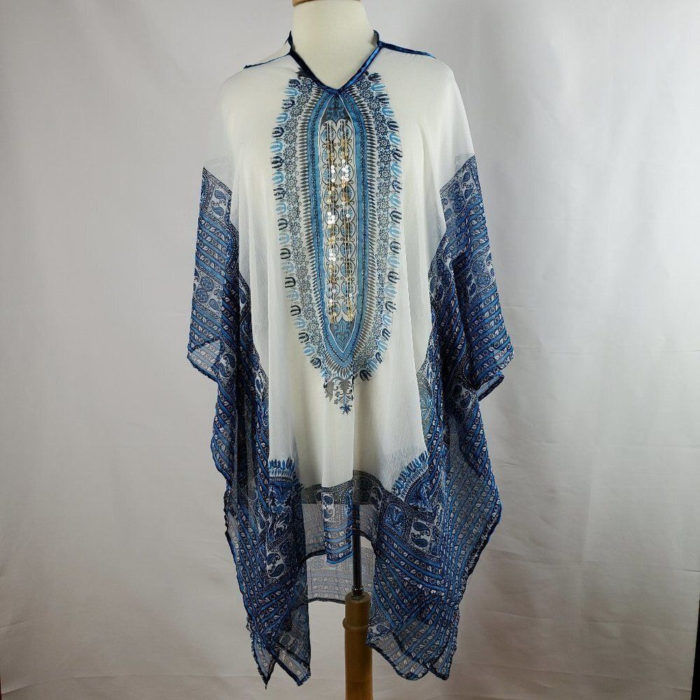 Blue, White and Gray Sheer Kimono Swim Coverup - One Size  | NWT